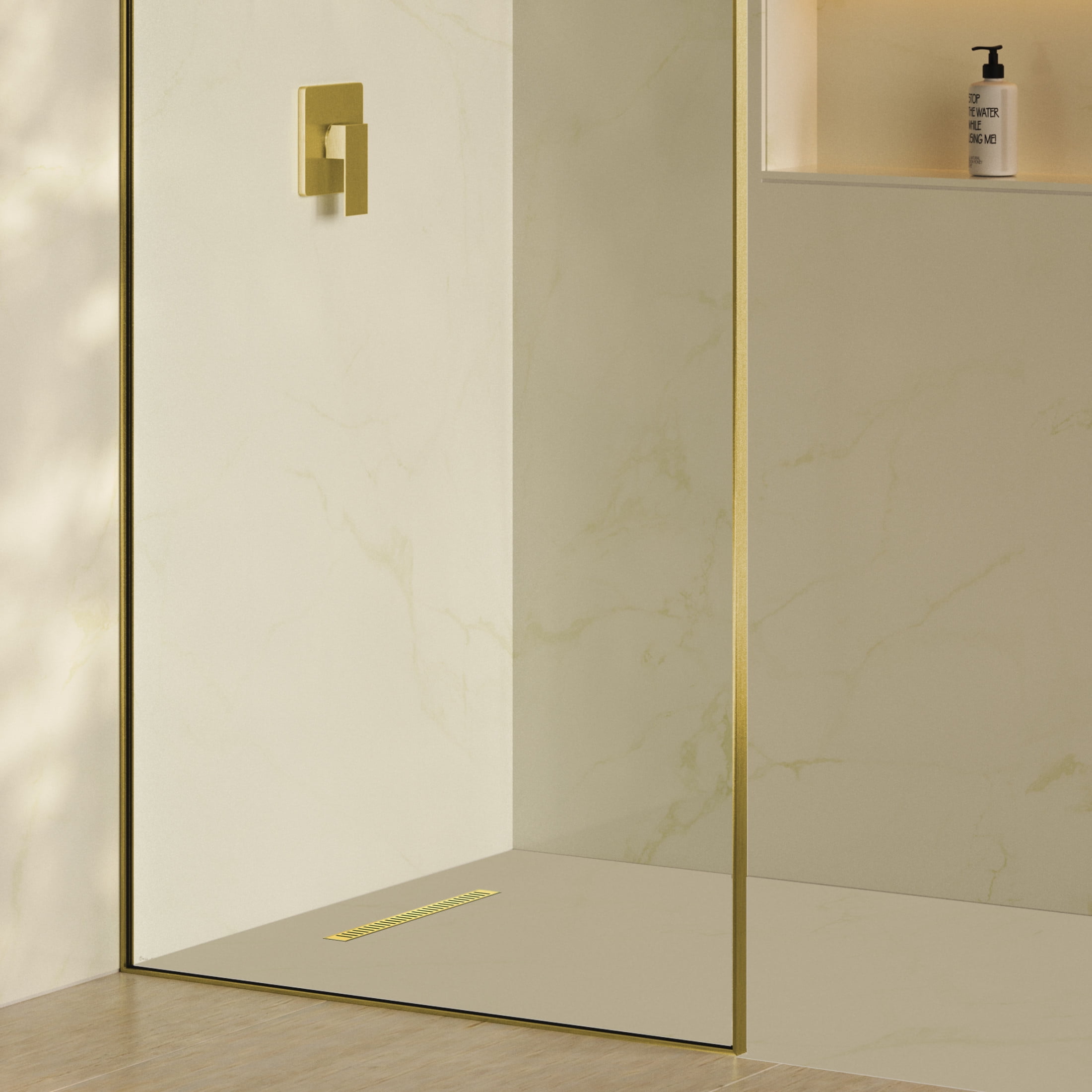 Voltaire 18" Stainless Steel Linear Shower Drain in Brushed Gold