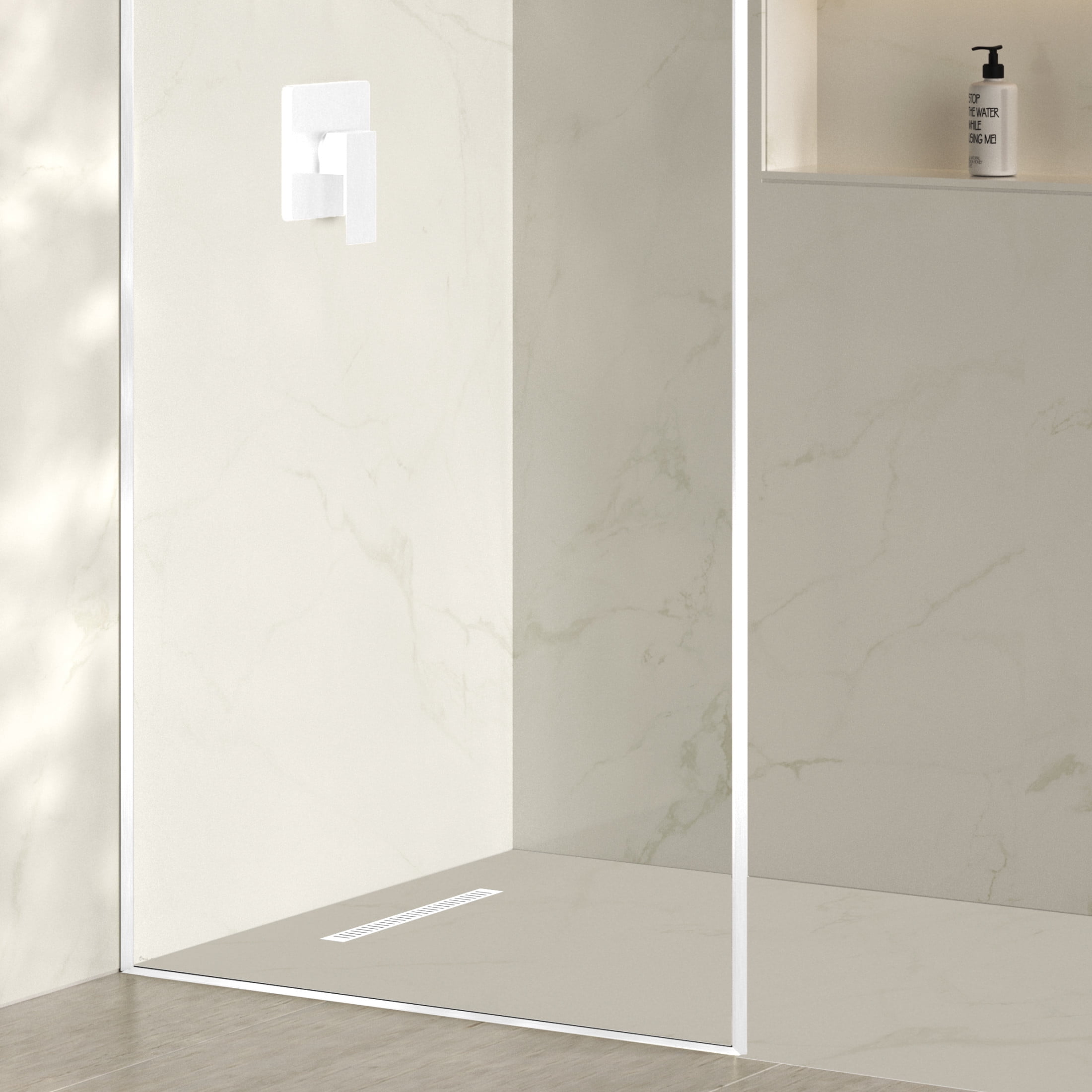 Voltaire 18" Stainless Steel Linear Shower Drain in Matte White