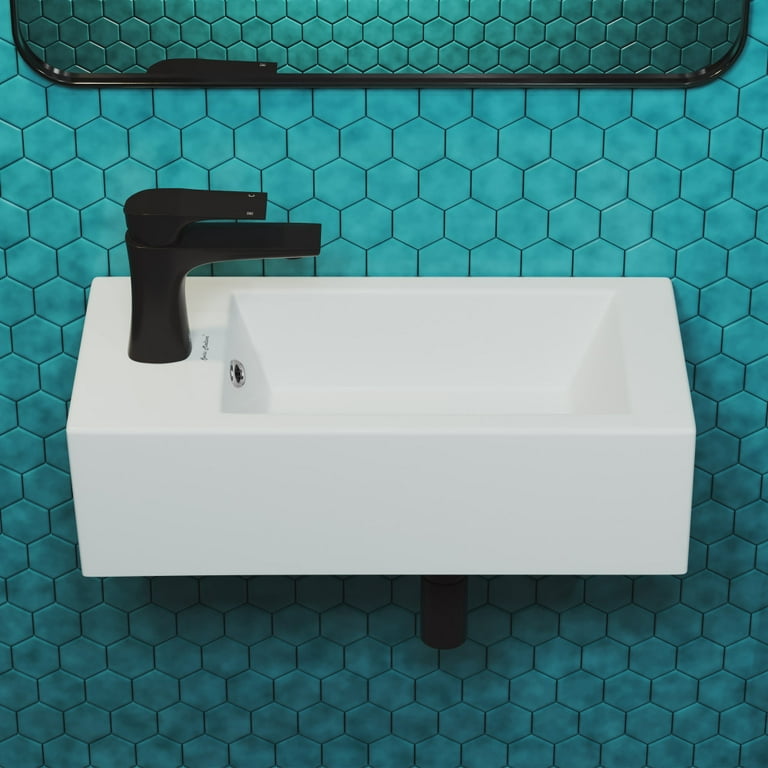 Swiss Madison Voltaire 19.5 in. x 10 in. Rectangular Ceramic Wall Hung Vessel Sink with Right Side Faucet Mount in White Swiss Madison Voltaire 19.5 in. x 10 in. Rectangular Ceramic Wall Hung Vessel Sink with Right Side Faucet Mount in White