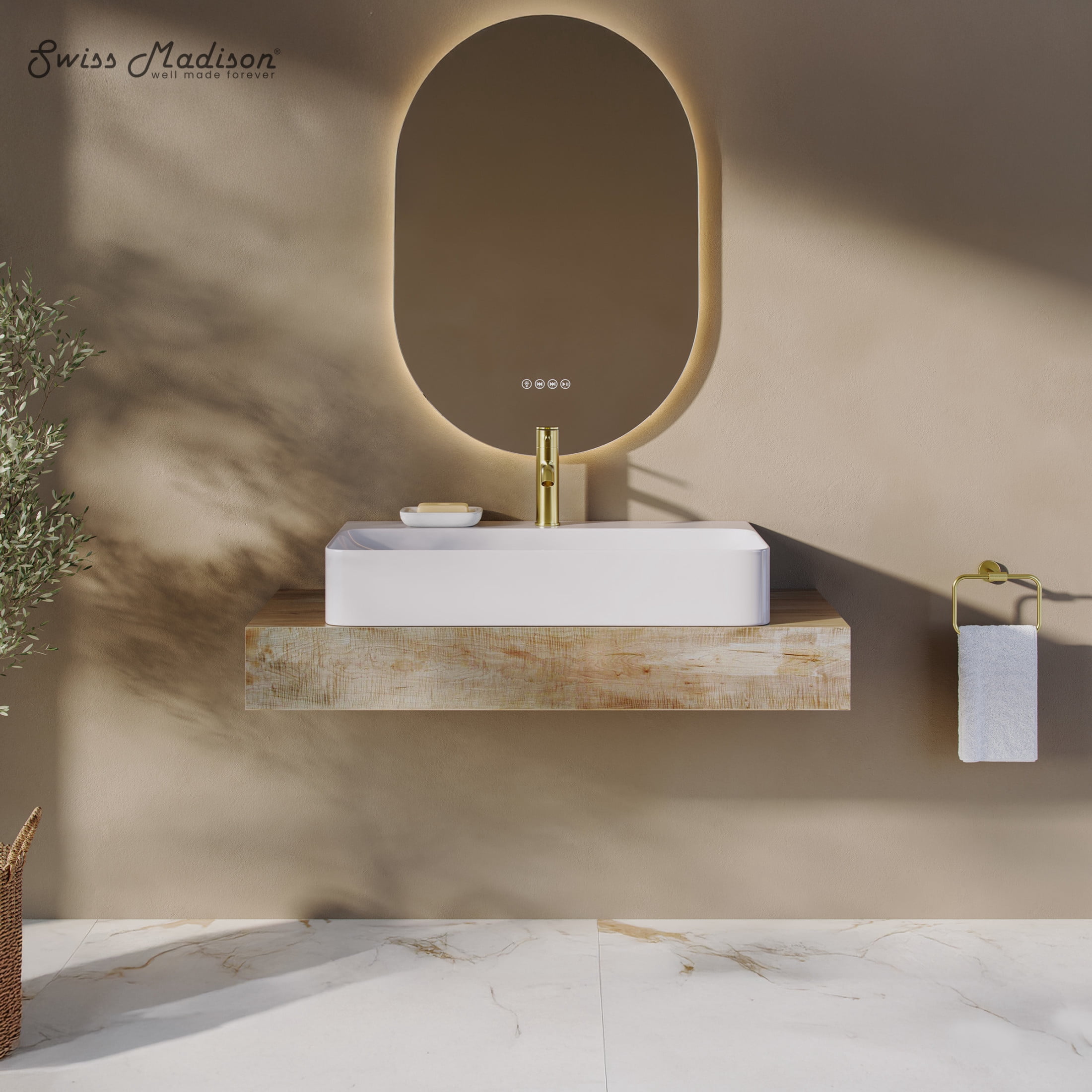 Voltaire 32" Rectangle Vessel Sink in Glossy White with Faucet Mount