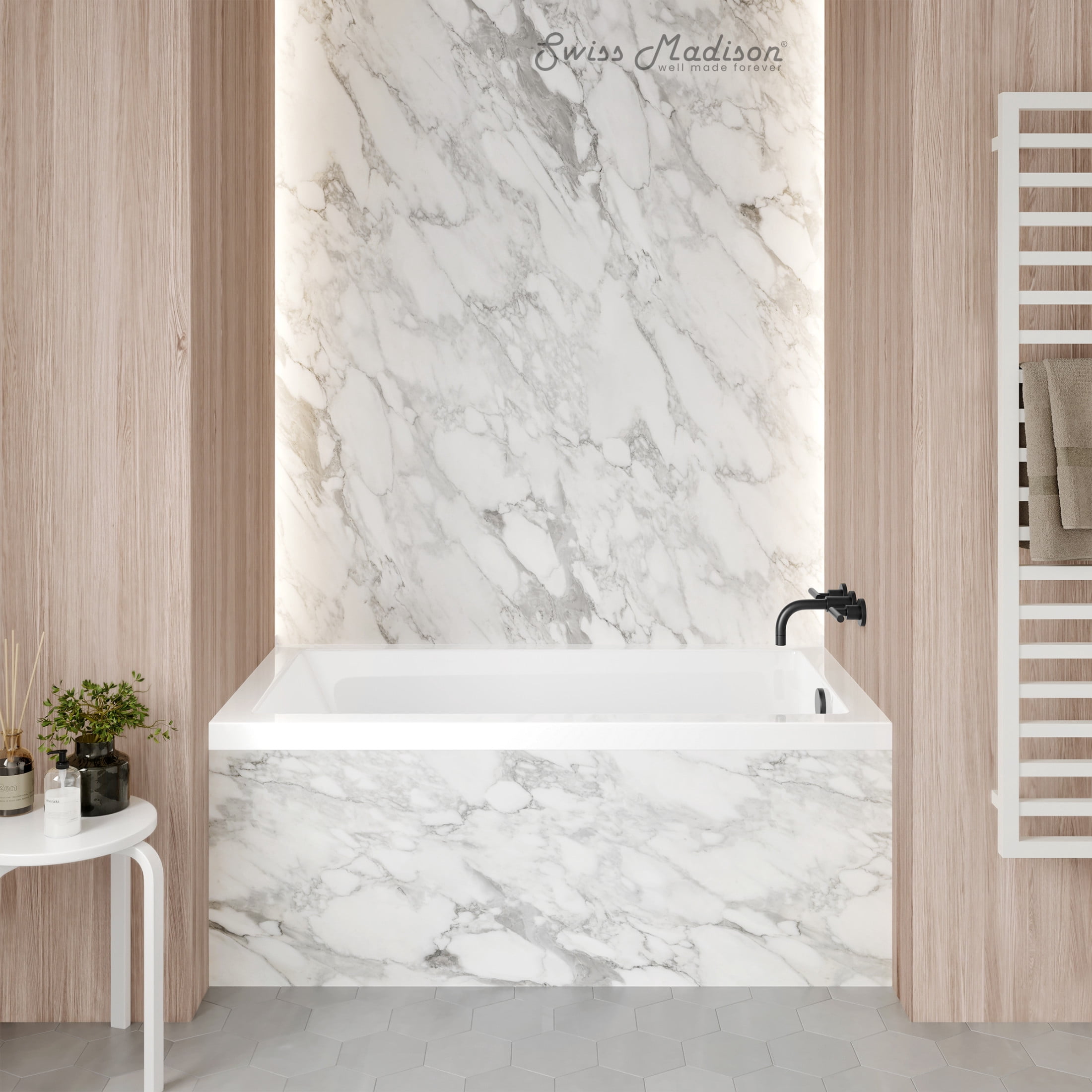 Voltaire 54 x 30 Right Drain Soaking Alcove Bathtub in Glossy White