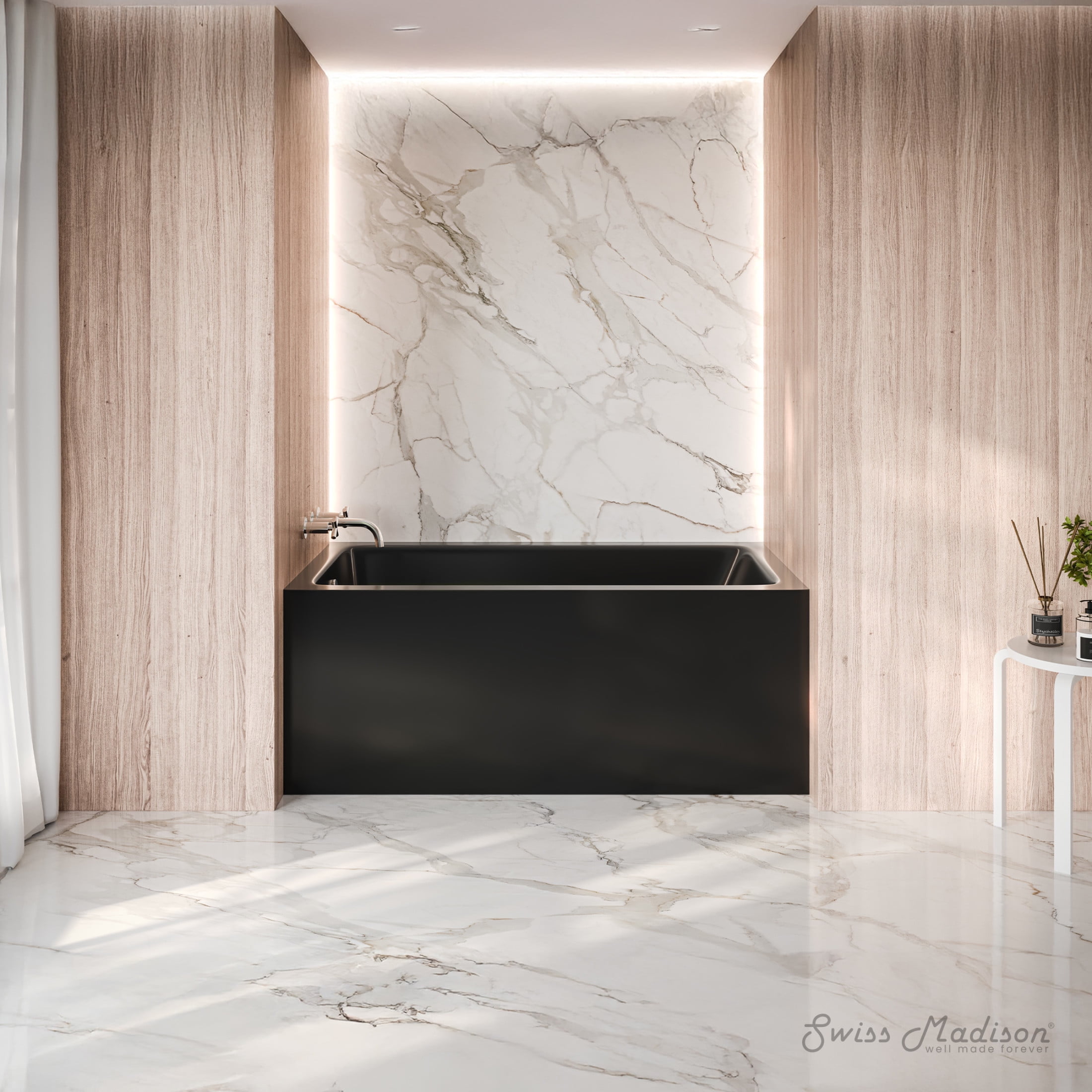 Voltaire 54 x 30 Skirted Left Drain Soaking Apron Bathtub in Glossy Black