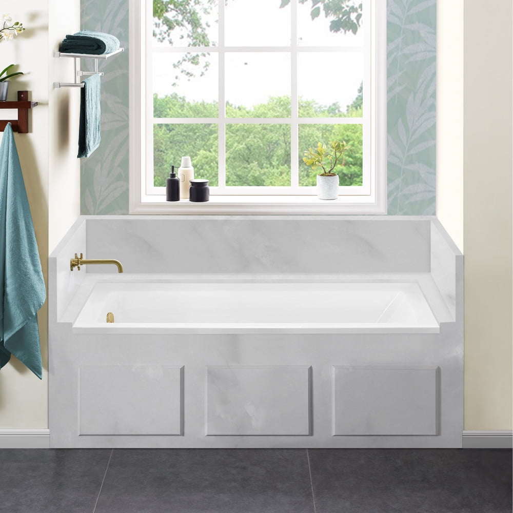 White and Tan Acrylic Alcove Bathtub with Jets