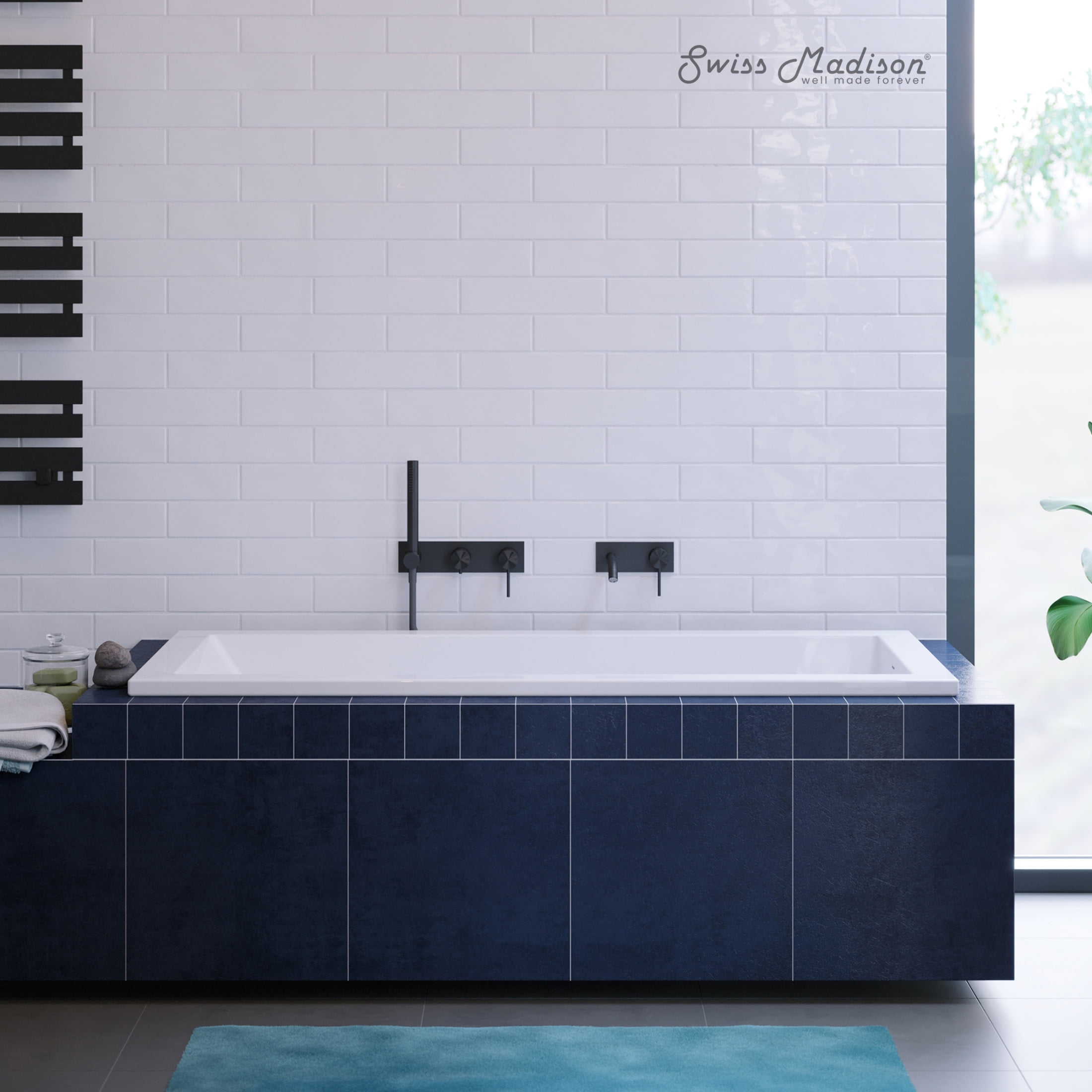 Voltaire 60 x 30 Reversible Drain Soaking Drop-in Bathtub in Glossy White with Integrated Overflow, Drain Included