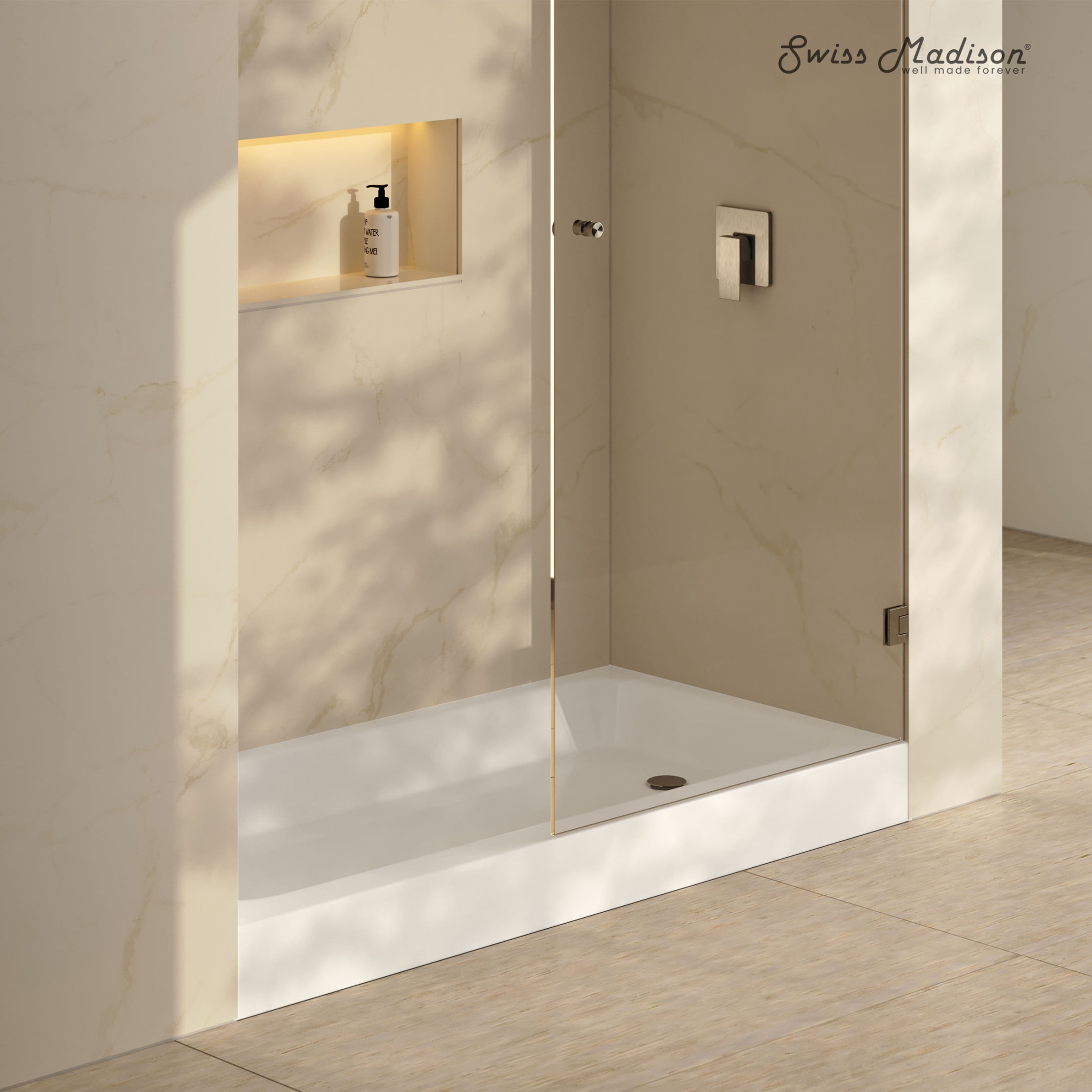 Voltaire 60 x 30 Glossy White Shower Pan Base with Right Drain