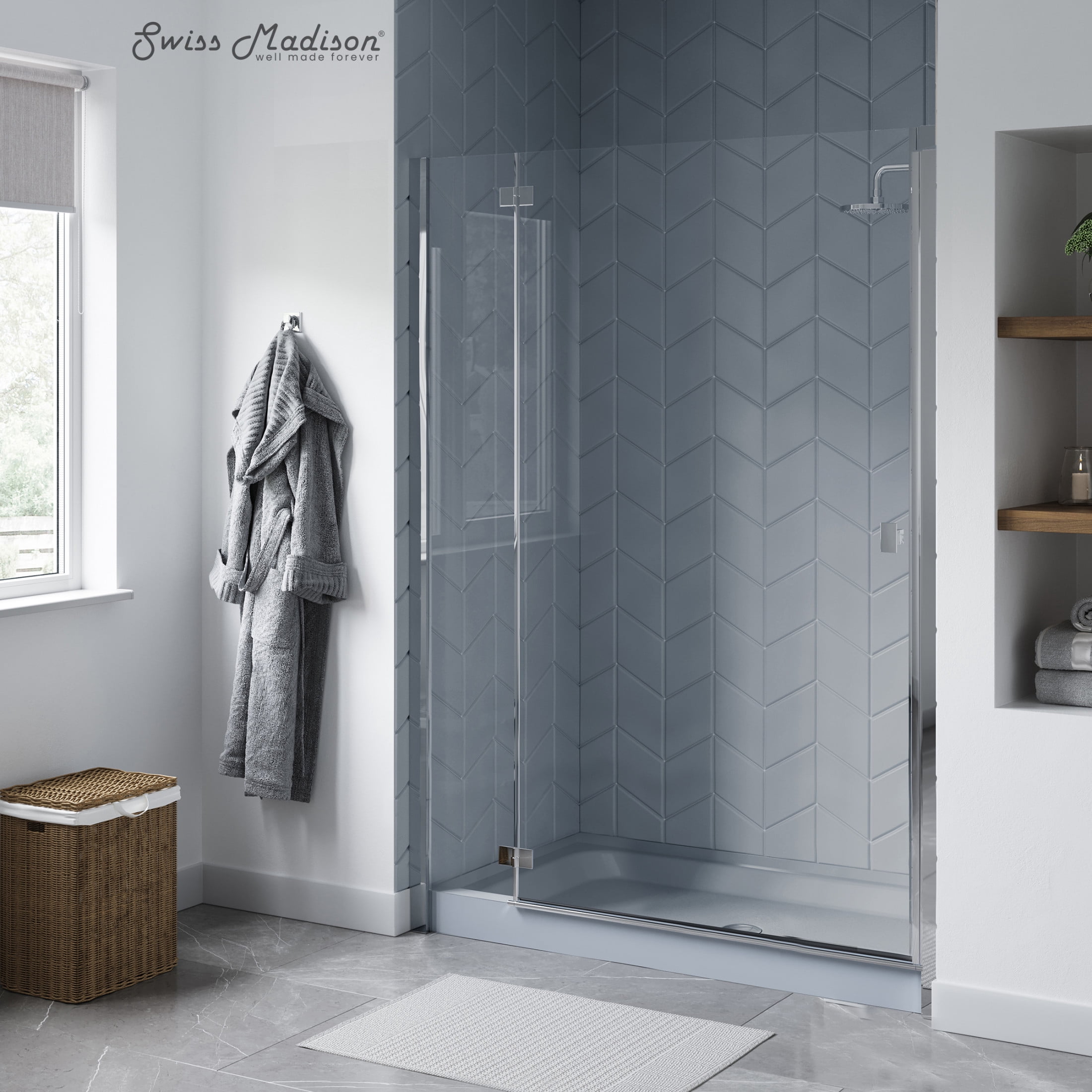 Voltaire 60" x 30" Single-Threshold, Center Drain, Shower Base in Gray