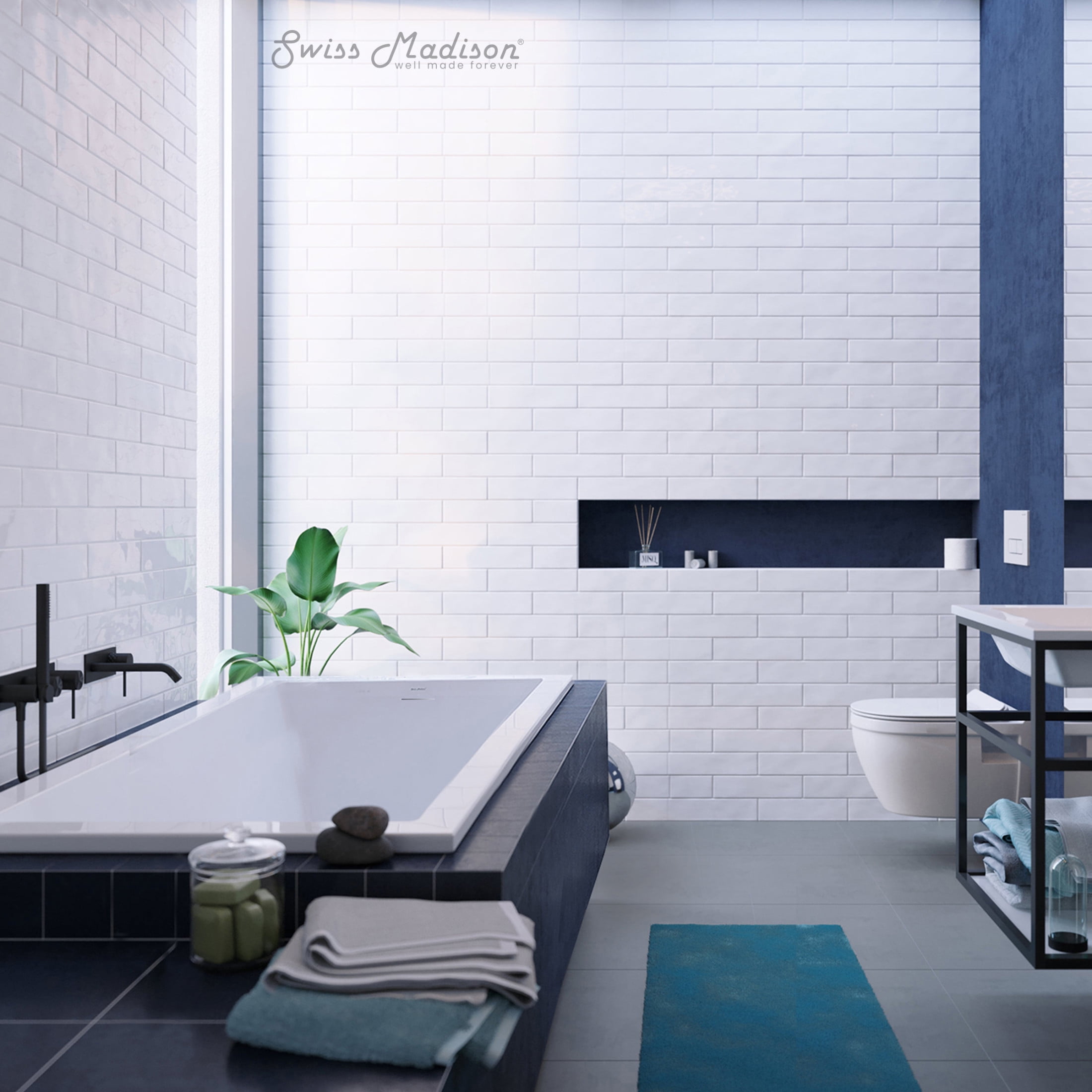 Voltaire 60 x 36 Reversible Drain Soaking Drop-in Bathtub in Glossy White with Integrated Overflow, Drain Included