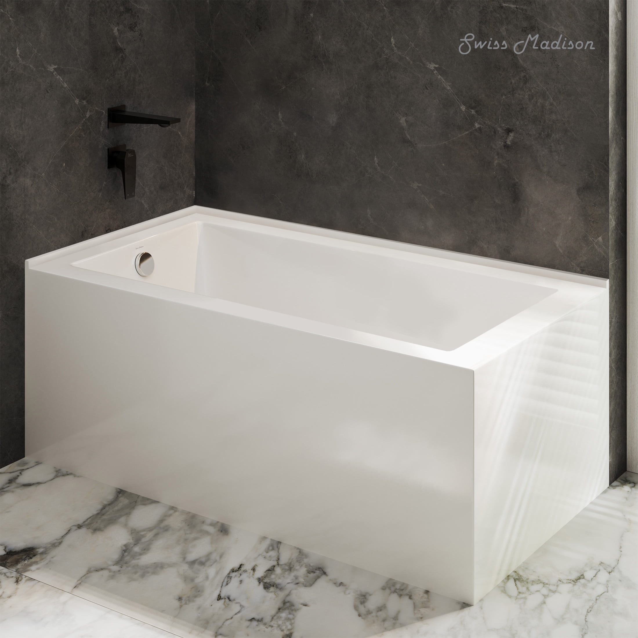 Voltaire 72 x 36 Left Drain Soaking Alcove Corner Apron Bathtub in Glossy White