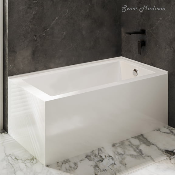Voltaire 72 x 36 Right Drain Soaking Alcove Corner Apron Bathtub in Glossy White