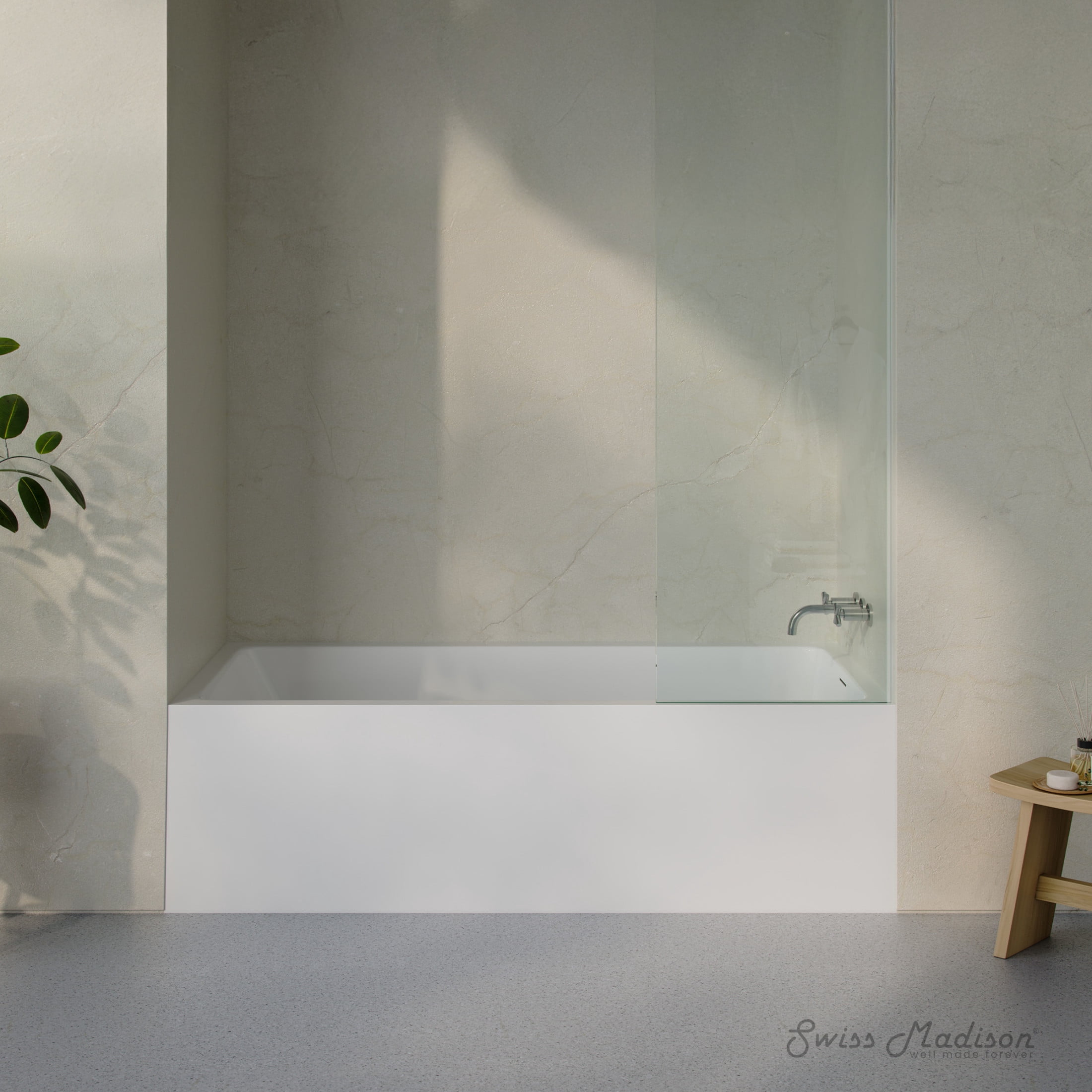 Voltaire 72 x 36 Skirted Right Drain Soaking Alcove Bathtub in Glossy White, Drain Included