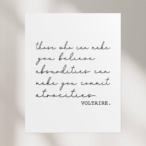 Voltaire Quote Script Typography Poster | Literary Wall Art, Stretched Canvas 8x10in