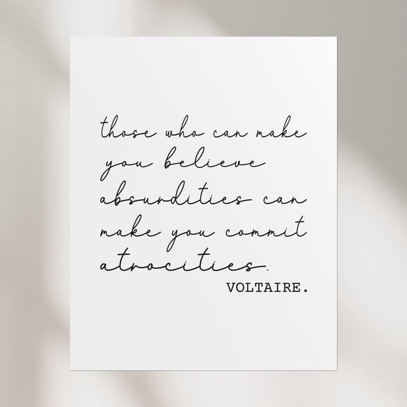 Voltaire Quote Script Typography Poster | Literary Wall Art, Unframed Paper Poster 8x10in