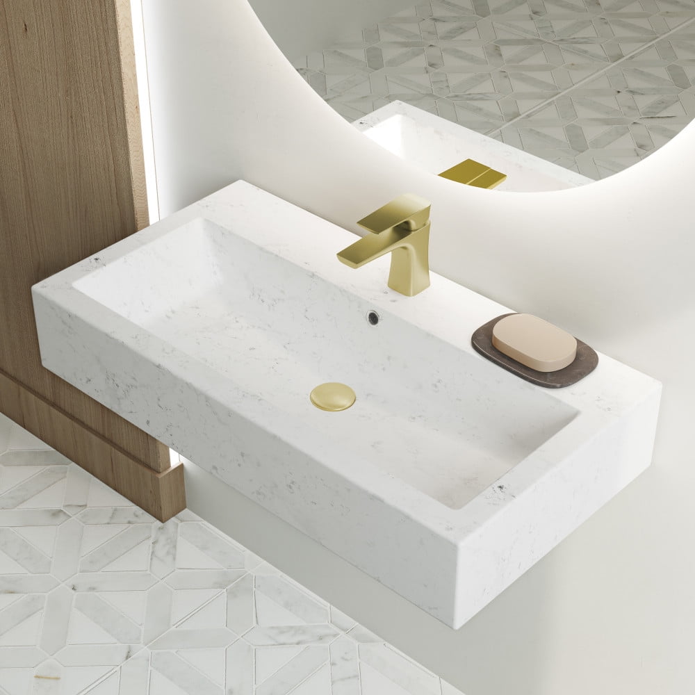 Static White Marble Ceramic Wall-Mount Sink