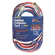 Voltec 100 Ft. 12/3 Sjtw Red/white/blue Extension Cord With Lighted Ends