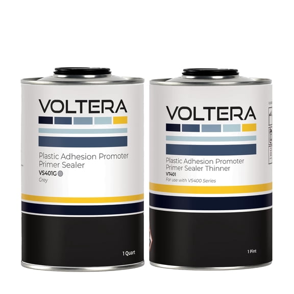 Voltera 1K Plastic Adhesion Promoter Primer Sealer Kit - 1 Pint Primer & Thinner included - Complete Mixing System for Automotive Refinish and Industrial Use (Black)