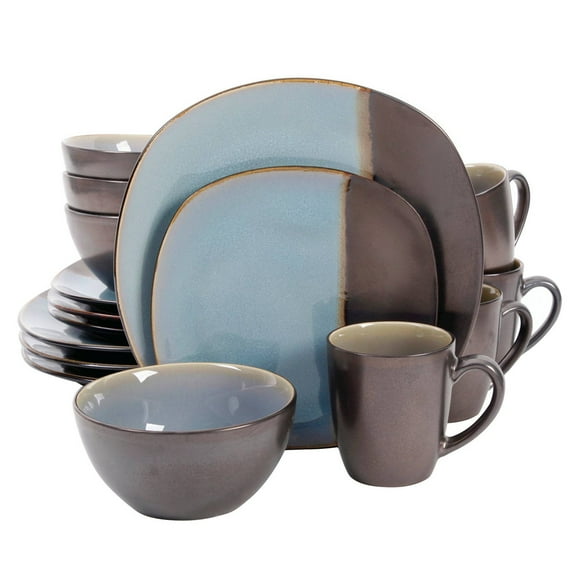 Volterra 16 pc Dinnerware Set - Soft Square - Teal - Metallic Reactive - Stoneware