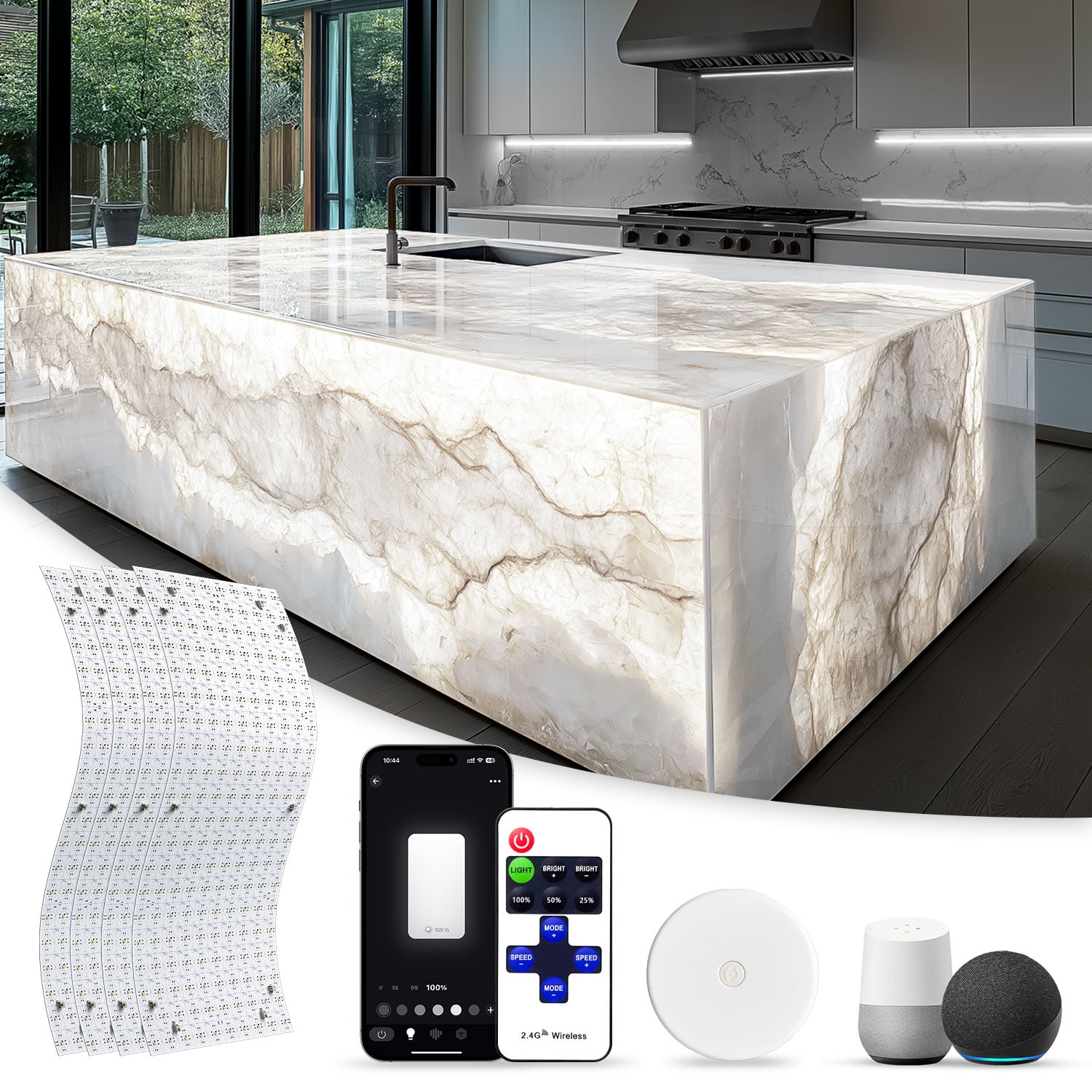 Voltide 4 Pack LED Backlight Sheet White 6000K 24V 36W, Dimmable LED Panel Sheet, Flexible Backlit Light with Remote Control, 19.7X9.7 Inch for Marble, Onyx, Quartz Countertop