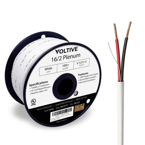 Voltive 16/2 Speaker Wire - CL3P - Plenum - OFC - 100FT - White