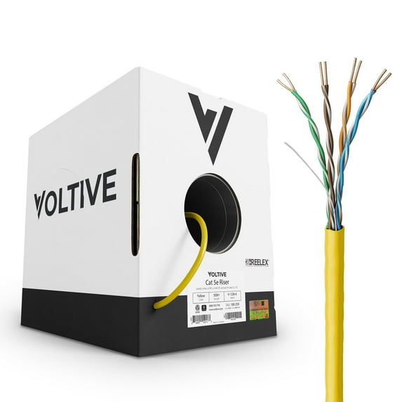 Voltive Cat5e Riser (CMR), 500ft, Yellow - Solid Bare Copper Bulk Ethernet Cable - UTP - 350MHz - UL Certified & ETL Verified