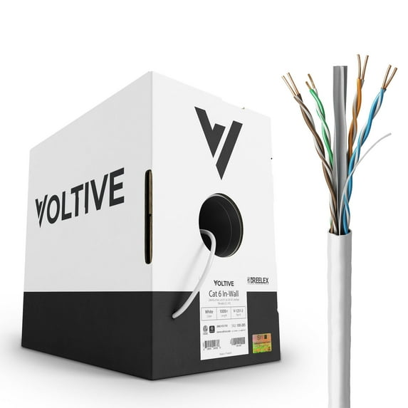 Voltive Cat6 In-Wall (CM), 1000ft, White - Solid Bare Copper Bulk Ethernet Cable - UTP - 600MHz - UL Certified & ETL Verified
