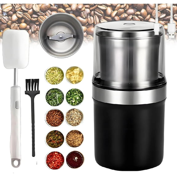 Voltix Electric Multi-Use Cup Grinder, Large Capacity Stainless Steel Material, 20000 Rpm Fast Grinding, Double-Layer Lid, Removable, Bpa-Free, Suitable for Spices and Coffee Beans (1, Slotted Blade)