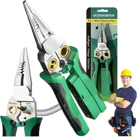 Voltmaster 8-In-1 Tool, Outdoorfun 8 In 1 Wire Stripper With Voltage Tester, 8-In-1 Heavy Duty Wire Stripper Pliers for Cutting and Pulling Wires Cable Scissors, Voltage Tester Pliers