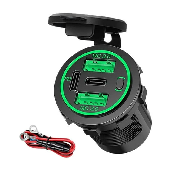 Voltmeter Outlet Socket for 12V Car Charger USB Dual QC3.0 PD Port 3 colors