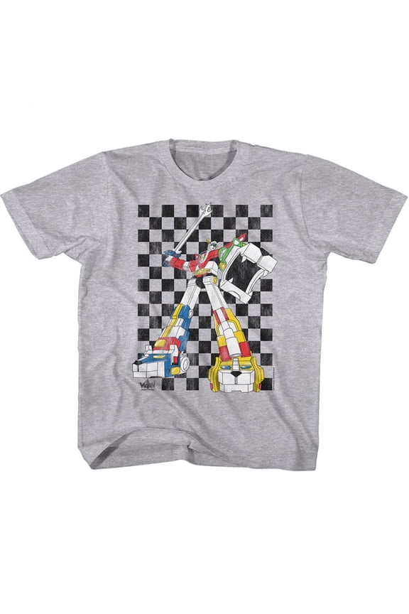 Voltron 80's Checkerboard Gray Heather Youth T-Shirt