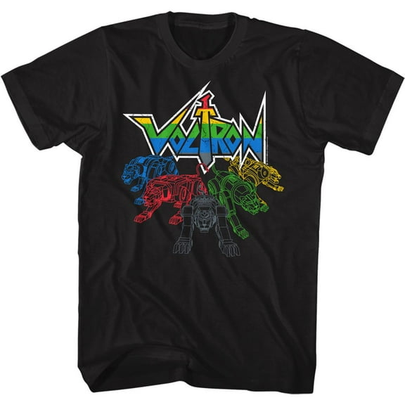 Voltron Cats And Logo Black Adult T-Shirt 4Xl