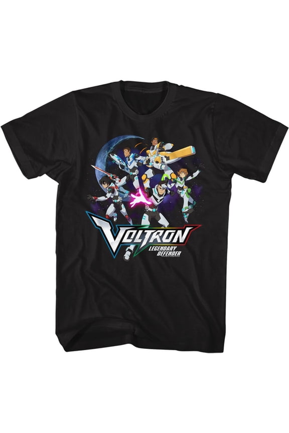 Voltron Defender Group In Space Black Adult T-Shirt S