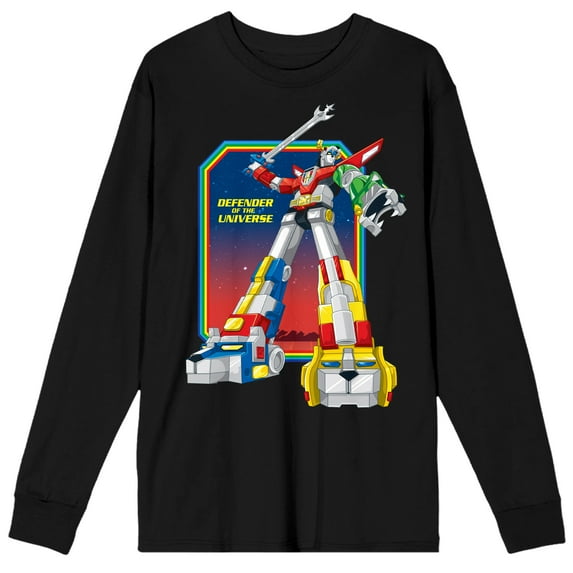 Voltron Defender Of The Universe Crew Neck Long Sleeve Black Unisex Adult Tee-XL