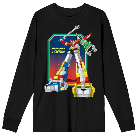 Voltron Defender Of The Universe Crew Neck Long Sleeve Black Unisex Adult Tee-XXL