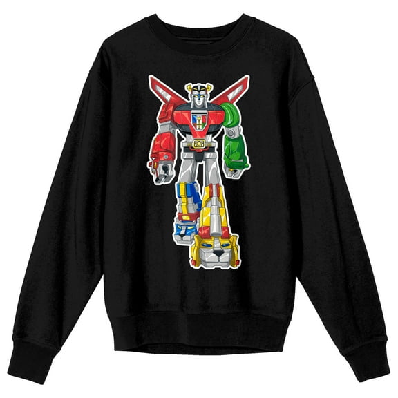 Voltron Defender Of The Universe Robot Crew Neck Long Sleeve Black Adult Sweatshirt-XL