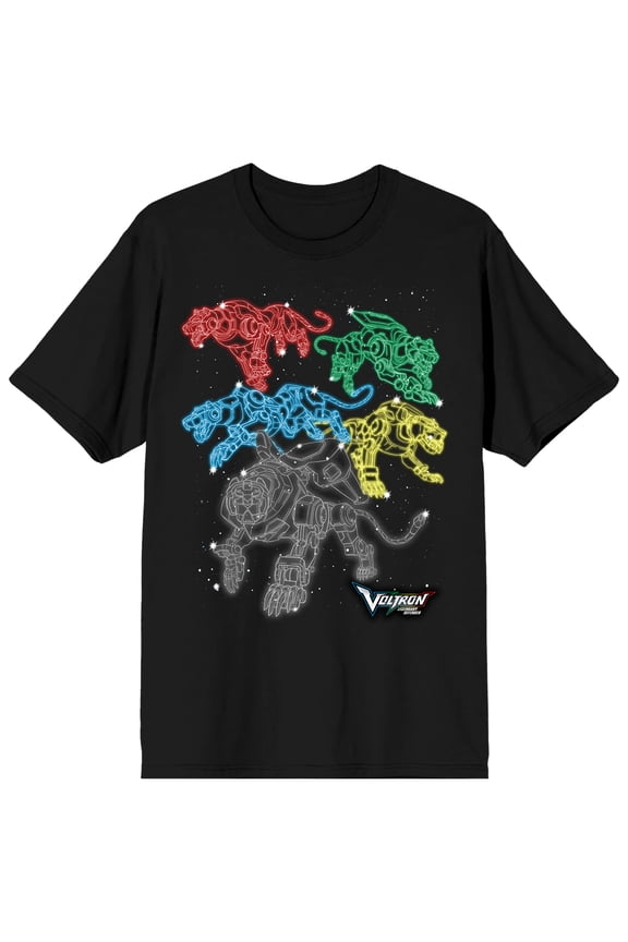 Voltron Five Lions Line Art Men's Black T-shirt-3XL