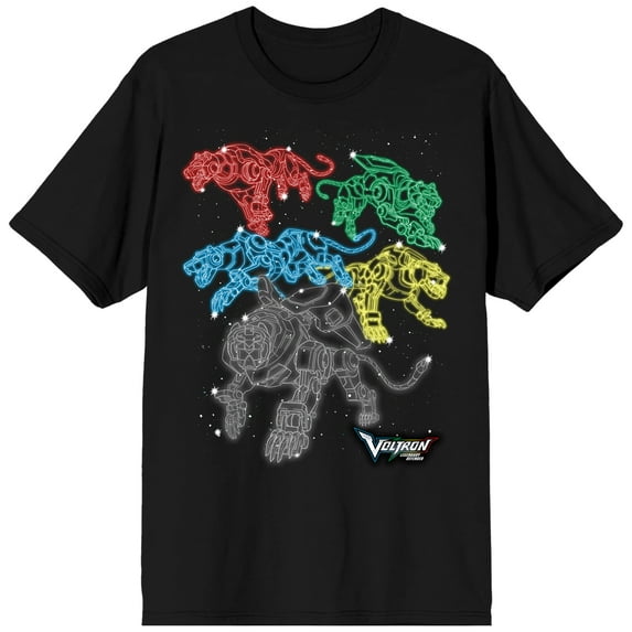 Voltron Five Lions Line Art Men's Black T-shirt-Medium