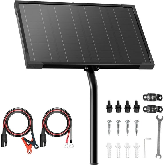 Voltset 10W 12V Waterproof Solar Battery Trickle Charger & Maintainer, Solar Panel Built-in MPPT Charge Controller with Tubular Bracket, SAE Cables for Automatic Gate Opener, Electrical Fence