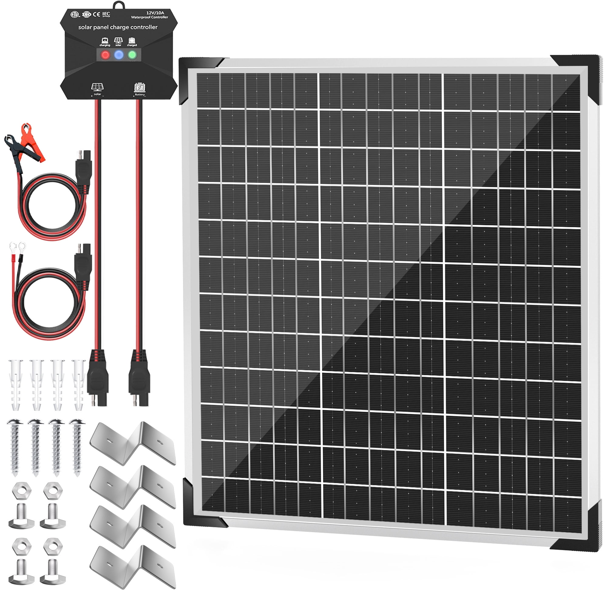Voltset 50W Solar Battery Trickle Charger Maintainer + Upgrade 10A MPPT Charge Controller + Z