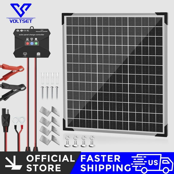 Voltset Solar Panel Kit 50W 12V, Solar Battery Trickle Charger Maintainer, Waterproof Solar Panel + Upgrade Charge Controller + Mount Bracket for Boat RV Motorcycle Marine