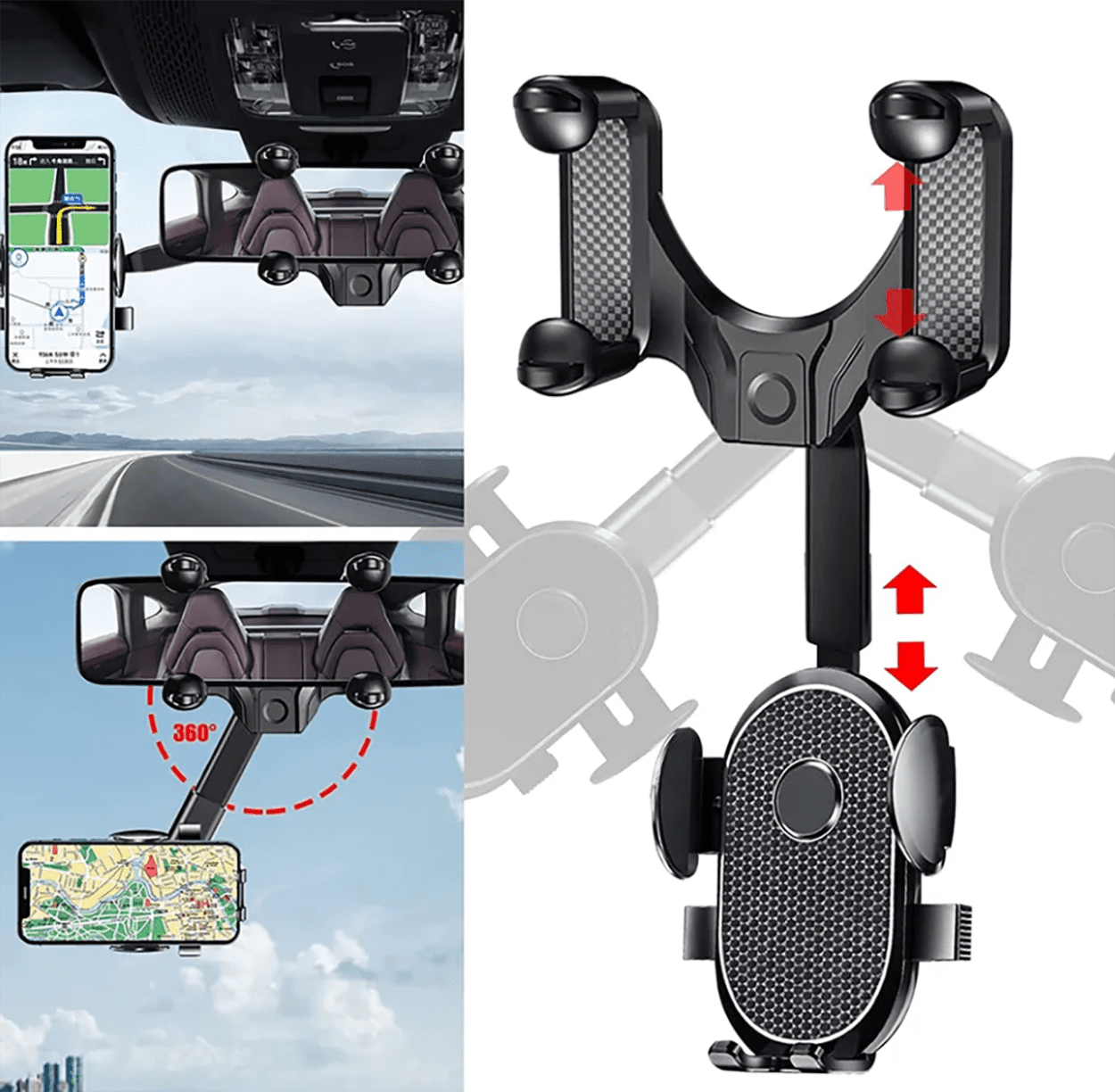 Voltstech Phone Mount for Car, Rear View Mirror Phone Holder, Rotatable and Retractable Phone