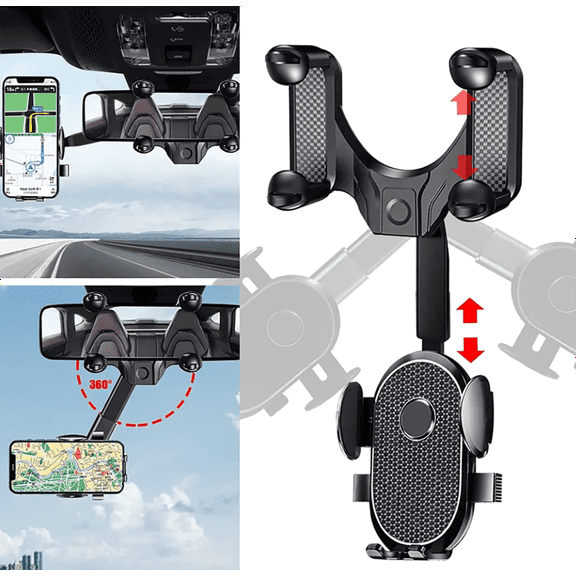 Voltstech Phone Mount for Car, Rear View Mirror Phone Holder, Rotatable and Retractable Phone Holder for Car Compatible with iPhone Samsung All 4-7 Inch Cell Phones