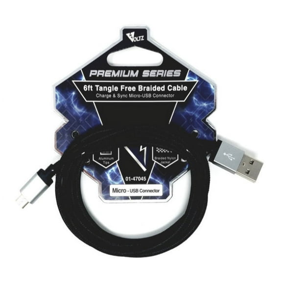 Voltz 01-47045 6 ft. Braided Cable, Charge & Sync Micro-USB Connector