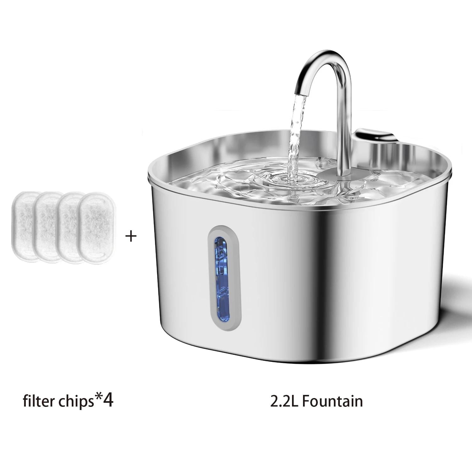 VoluVibe 2.2L Automatic Cat Water Fountain Square Stainless Steel Pet Water Feeder Dog Water Fountain with window（No 5V 1A Plug）