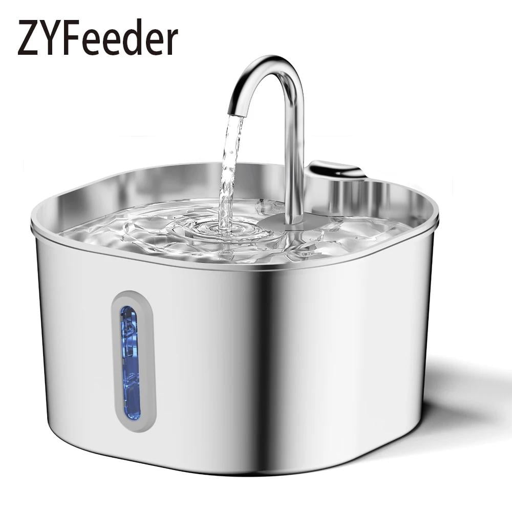 VoluVibe 2.2L Automatic Cat Water Fountain Square Stainless Steel Pet Water Feeder Dog Water Fountain with window（No 5V 1A Plug）