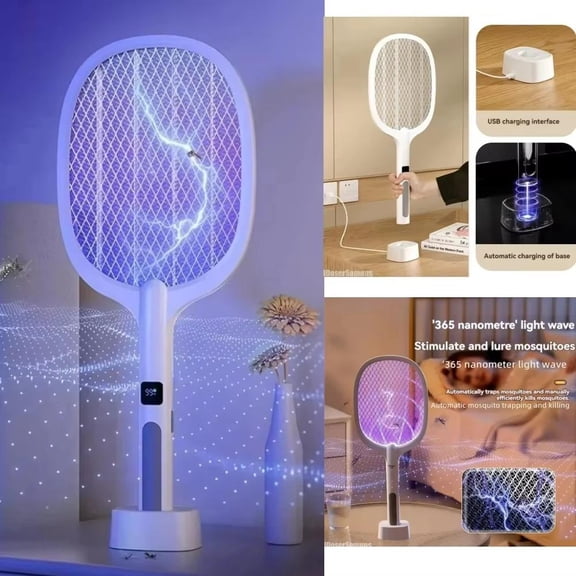 VoluVibe 4000V Rechargeable Electric Mosquito Racket Detachable Handheld Auto Swat Mode Type-C Rechargeable Electric Fly Swatter