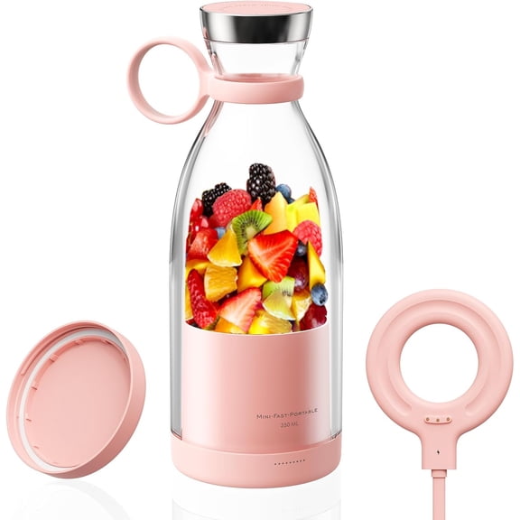 VoluVibe Portable Blender for Shakes and Smoothies with 11.83 Oz Travel Cup and Lid,Durable Stainless Steel Blades for Juice Blending Performance, Pink