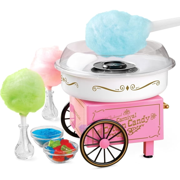 VoluVibe Vintage Cotton Candy Machine - Countertop Cotton Candy Maker With 2 Reusable Cones & 1 Sugar Scoop - Use Hard Candy or Sugar to Create Fluffy, Delicious Treats in Minutes-Pink