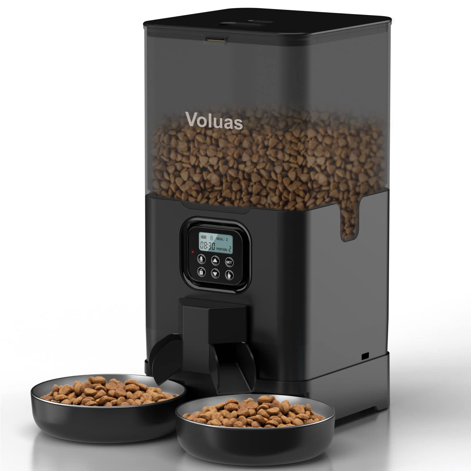 Voluas 6L White Automatic Pet Feeder with Stainless Steel Bowls
