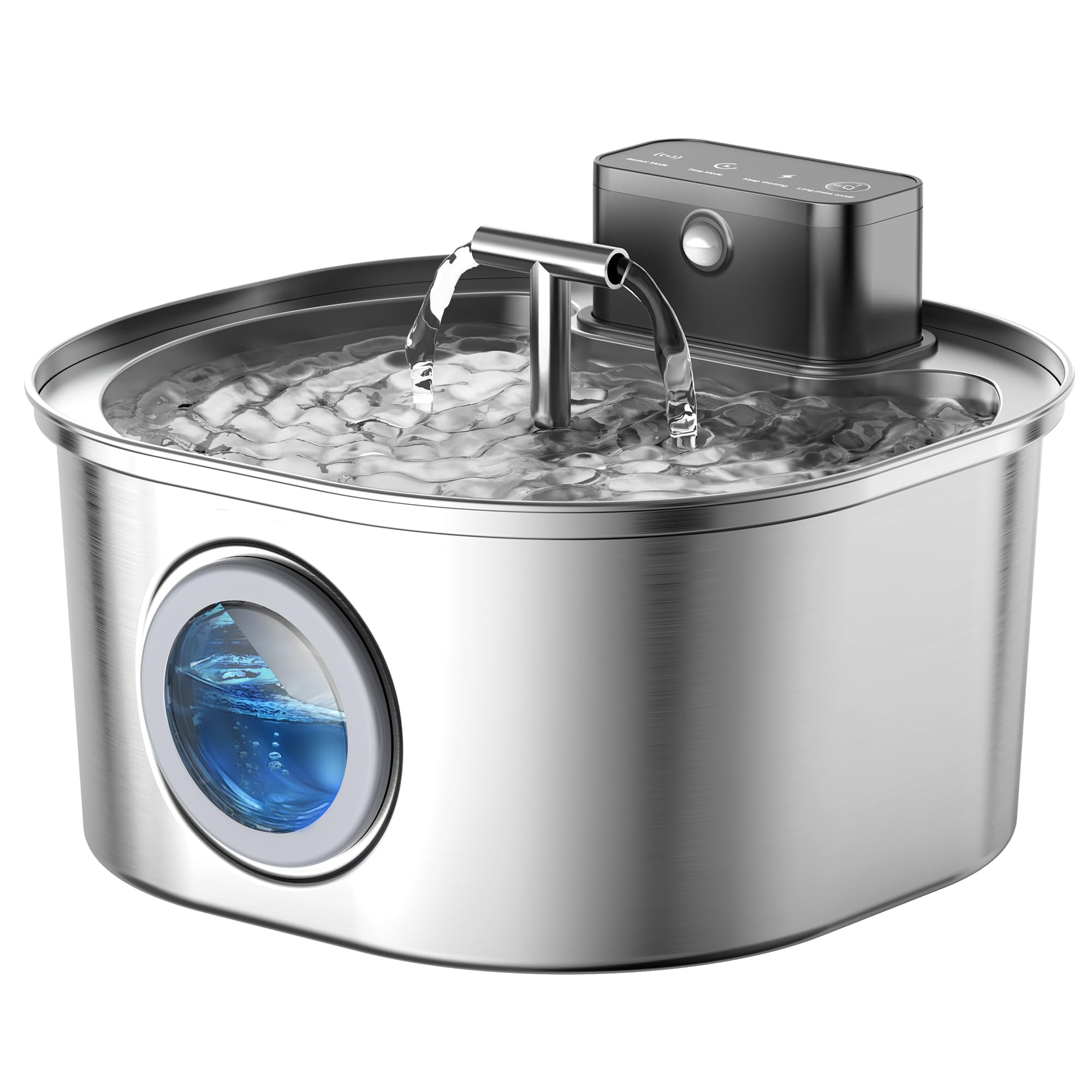 View of Voluas Stainless Steel Cat Water Fountain: ATT1108oz/3.2L 3-Modes Pet ...