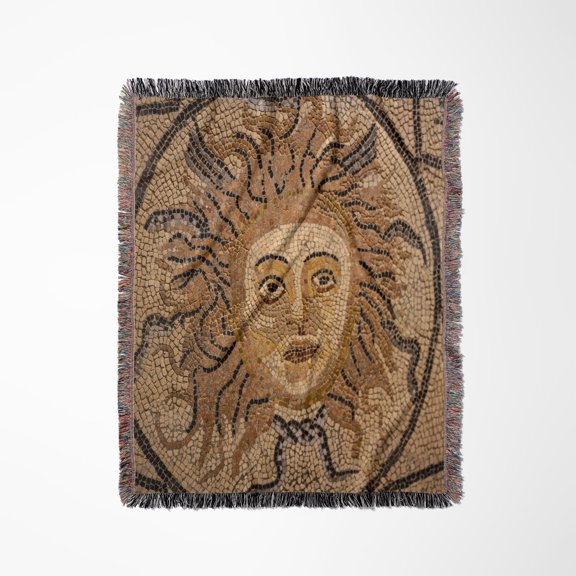 Volubilis, Morocco. Ancient Sun Face Mosaic Tile, Woven Blanket