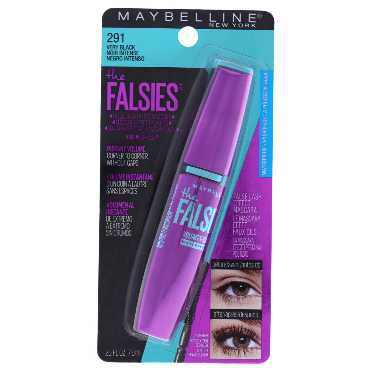 Volum Express The Falsies Mascara Waterproof - 291 Very Black by Maybelline for Women - 0.25 oz Mascara - image 1 of 18